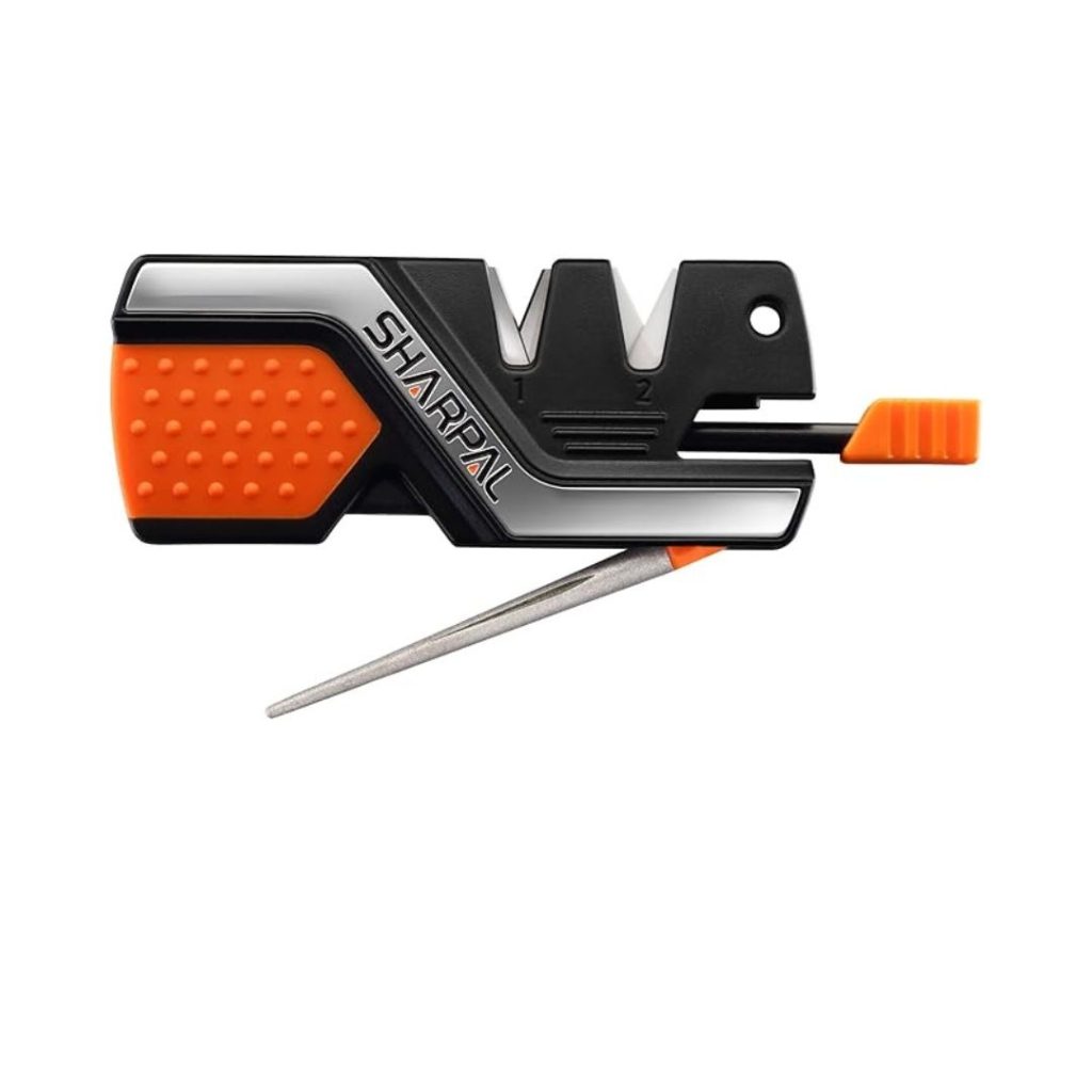 Best hunting knife sharpener by Sharpal, black and orange tool