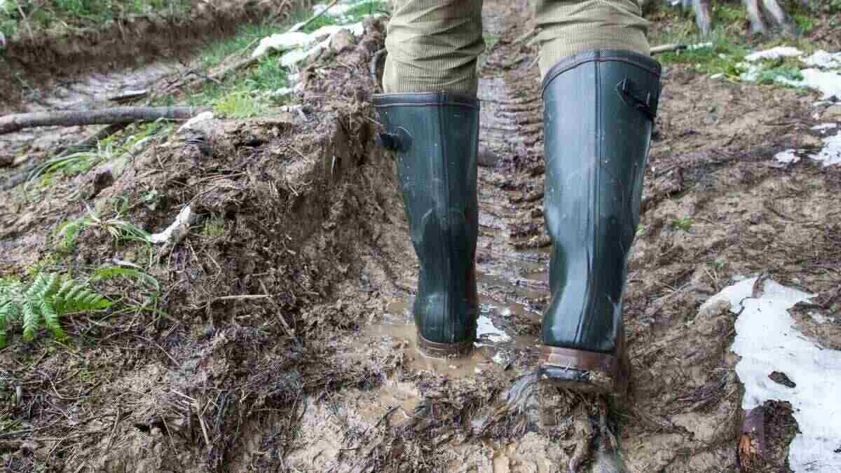 A hunter walks in the hunting area to track game.