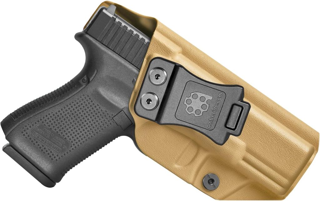 Amberide IWB & OWB KYDEX Holster Fit: Glock 19 19X 44 45 23 32 (Gen 1 2 3 4 5) Pistol – Inside Waistband Concealed Carry – Adjustable Cant & 'Posi-Click' Retention – No Wear - No Jitter - Made in USA
